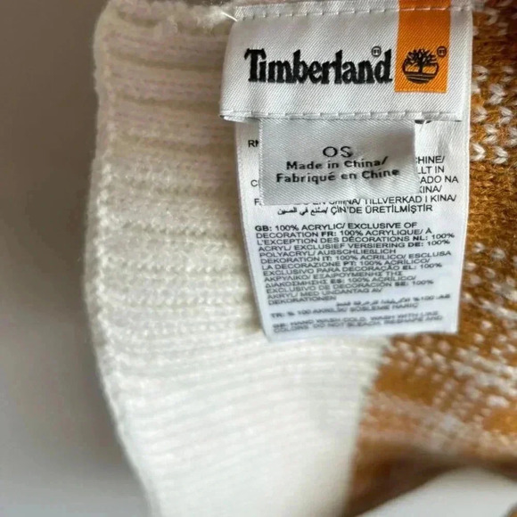 Timberland Unisex Buffalo Plaid Scarf Tan White Size 10"x33" - Picture 5 of 8